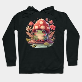 Cottagecore aesthetic frog on Mushroom Hoodie